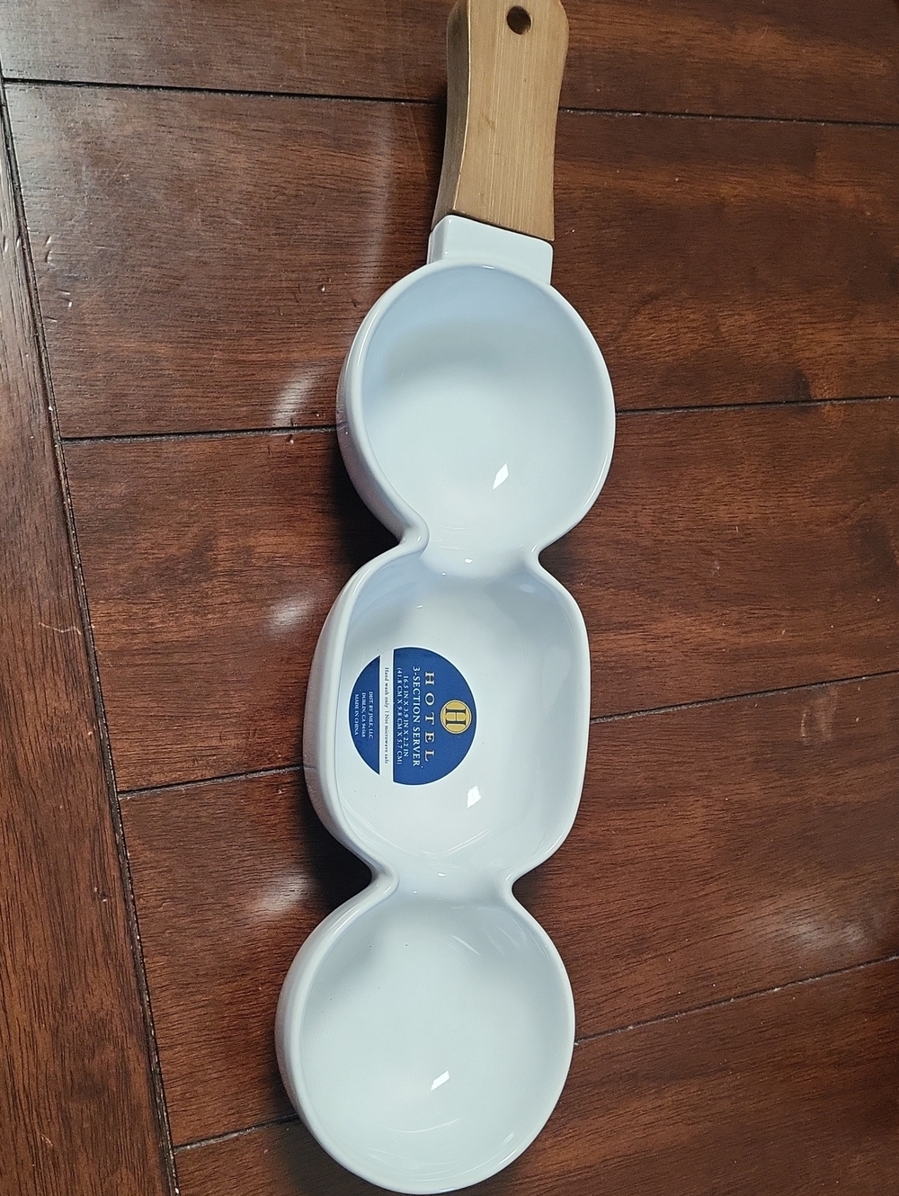 Hotel Collection White Triple Serving Dish with Wood Handle